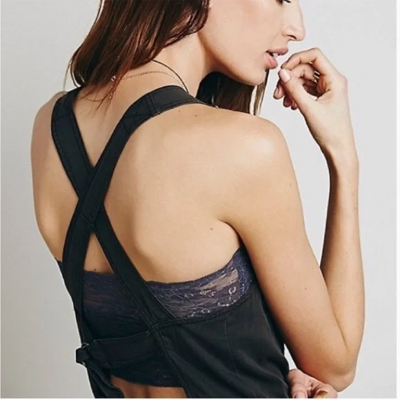 Free People Black Basically Backless Shortalls Overalls Shorts XS rare - Picture 7 of 8